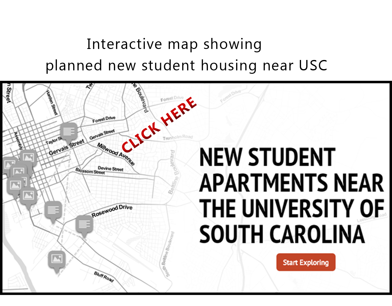 CLICK HERE togo to an interactive map of student housing project planned or underway near USC